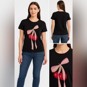 Black T-Shirt with cherry print